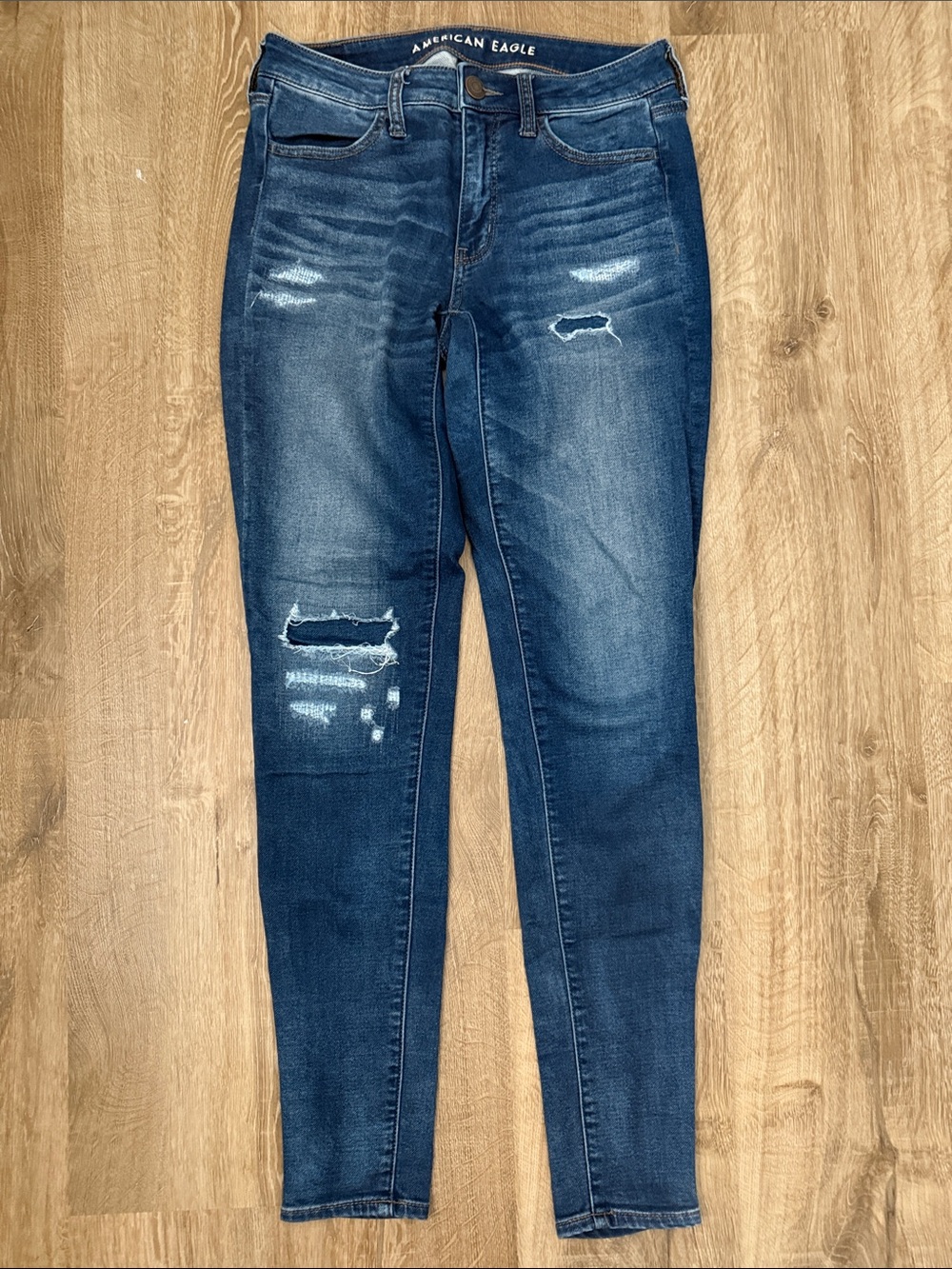 American Eagle Outfitters Women's Dark Blue Super Stretch Ripped Skinny Jeggings
